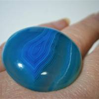 Ring Achat poliert türkisblau grau petrol rund 30 Millimeter großer Stein handmade Geschenk statementschmuck Bild 2