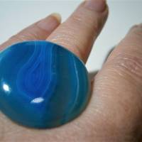 Ring Achat poliert türkisblau grau petrol rund 30 Millimeter großer Stein handmade Geschenk statementschmuck Bild 5