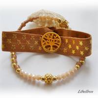 2 elastische Armbänder mit Baum u. Sternen - Geschenk,dehnbar,Band,elegant,modern,braun,goldfarben Bild 1