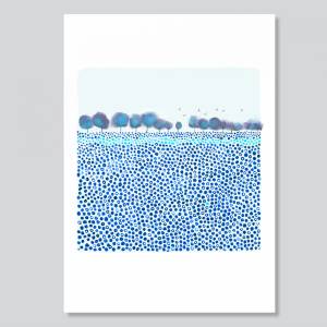 Set von 3 Kunstdrucken, Blaue Wiese Druck, Sonne und Meer Druck, Herbst Wiese Druck Bild 2