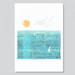 Set von 3 Kunstdrucken, Blaue Wiese Druck, Sonne und Meer Druck, Herbst Wiese Druck Bild 3