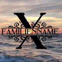 Aufkleber Monogramm X mit Familienname Bild 1