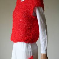 Sommerlicher Pulli aus Baumwolle in Rot, gestricktes Sommer-Top, Grobstrick Pullunder, Größe S-M Bild 1