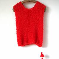 Sommerlicher Pulli aus Baumwolle in Rot, gestricktes Sommer-Top, Grobstrick Pullunder, Größe S-M Bild 2