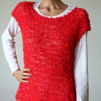 Sommerlicher Pulli aus Baumwolle in Rot, gestricktes Sommer-Top, Grobstrick Pullunder, Größe S-M Bild 6