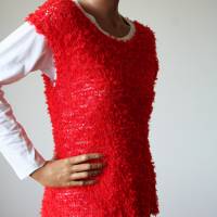 Sommerlicher Pulli aus Baumwolle in Rot, gestricktes Sommer-Top, Grobstrick Pullunder, Größe S-M Bild 9
