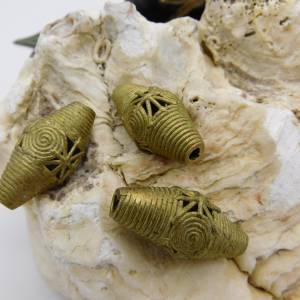 3 handgemachte Bronze-Perlen aus Ghana - 31x16mm - Bronze, Messing - verlorene Form Bild 2