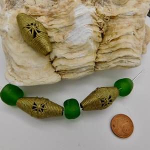 3 handgemachte Bronze-Perlen aus Ghana - 31x16mm - Bronze, Messing - verlorene Form Bild 5
