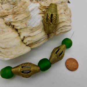 3 handgemachte Bronze-Perlen aus Ghana - 31x16mm - Brass, Messing - verlorene Form - Flechtwerk Bild 3