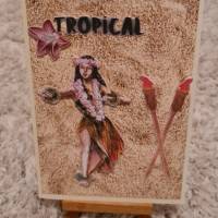 Gratulationskarte " Tropical " Blüte , Fackeln , Strandsand Bild 1