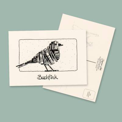 Postkarte BUCHFINK von Künstlerin Dagmar Lüke I lustige Tiermotive