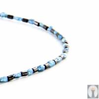 hellblau-anthrazit farbige Halskette, Hämatit mit Mabé-Perlen, zartes Halscollier 45 cm Bild 10