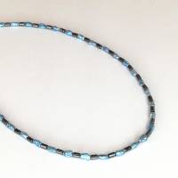 hellblau-anthrazit farbige Halskette, Hämatit mit Mabé-Perlen, zartes Halscollier 45 cm Bild 3