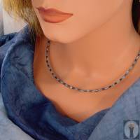 hellblau-anthrazit farbige Halskette, Hämatit mit Mabé-Perlen, zartes Halscollier 45 cm Bild 4