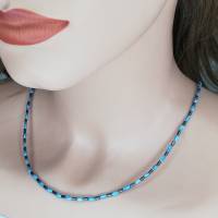 hellblau-anthrazit farbige Halskette, Hämatit mit Mabé-Perlen, zartes Halscollier 45 cm Bild 5