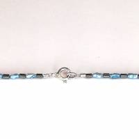hellblau-anthrazit farbige Halskette, Hämatit mit Mabé-Perlen, zartes Halscollier 45 cm Bild 6