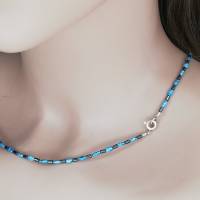 hellblau-anthrazit farbige Halskette, Hämatit mit Mabé-Perlen, zartes Halscollier 45 cm Bild 7