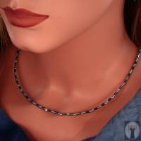 hellblau-anthrazit farbige Halskette, Hämatit mit Mabé-Perlen, zartes Halscollier 45 cm Bild 8