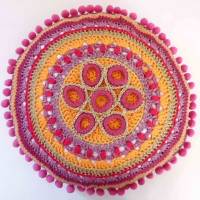Mandala Boho Deko Kissen  Rund * Crochet/ Yoga/ Häkel Liebe *Yoga Meditation Bild 1
