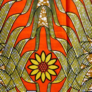 Wachsdruck-Stoff - 50cm/Einheit - florales Muster - gelb, orange, braun - afrikanischer Wachsbatik Baumwollstoff - PH