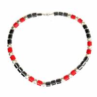 Koralle Hämatit Silber Collier Halskette rot schwarz silber 46 cm Bild 4