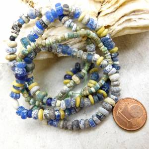 antike Djenne-Glasperlen aus Mali - 5mm - gemischte kleine Sahara Perlen - weiß blau gelb - 60cm - NilaPerlen Bild 2