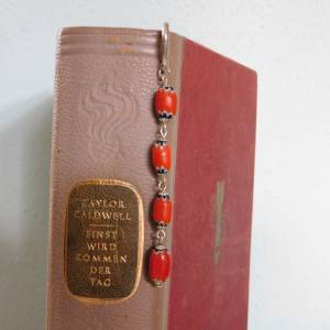 Metall Lesezeichen silberne Feder - handgemachte rote Chevron Glasperlen - 11,8cm Bild 8