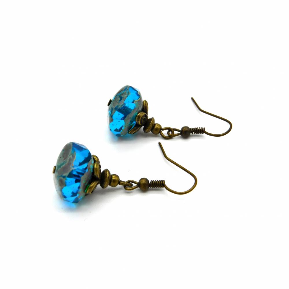 Vintage Ohrringe mit böhmischen Glasperlen NEU! schlammgrün weinrot travertin & bronze schlamm luster 