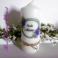 Wunderschöne Kerze zum  Muttertag im Vintage-Look mit Baumwollspitzenband und Lurexbaumwollkordel Bild 1