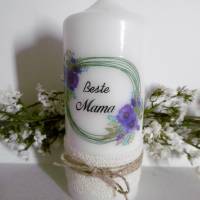 Wunderschöne Kerze zum  Muttertag im Vintage-Look mit Baumwollspitzenband und Lurexbaumwollkordel Bild 4