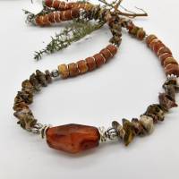 Halskette in Naturtönen mit antikem Karneol aus Afrika, Bauxit Rondelle, Leopardjaspis - 48cm Bild 1