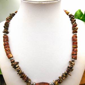 Halskette in Naturtönen mit antikem Karneol aus Afrika, Bauxit Rondelle, Leopardjaspis - 48cm Bild 8