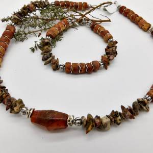 Halskette in Naturtönen mit antikem Karneol aus Afrika, Bauxit Rondelle, Leopardjaspis - 48cm Bild 9