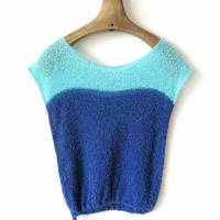 Gestrickter Sommer Pullover aus Baumwolle, Stricktop, blau, mint, ärmelloser Damen-Pulli, Pullunder gestrickt, Größe M Bild 1