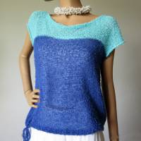 Gestrickter Sommer Pullover aus Baumwolle, Stricktop, blau, mint, ärmelloser Damen-Pulli, Pullunder gestrickt, Größe M Bild 2
