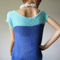 Gestrickter Sommer Pullover aus Baumwolle, Stricktop, blau, mint, ärmelloser Damen-Pulli, Pullunder gestrickt, Größe M Bild 3