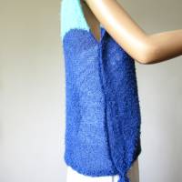 Gestrickter Sommer Pullover aus Baumwolle, Stricktop, blau, mint, ärmelloser Damen-Pulli, Pullunder gestrickt, Größe M Bild 4