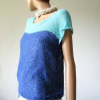 Gestrickter Sommer Pullover aus Baumwolle, Stricktop, blau, mint, ärmelloser Damen-Pulli, Pullunder gestrickt, Größe M Bild 8