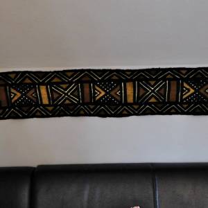 Bogolan Schlammtuch Schal - afrikanische Wanddeko - Tischläufer - Ethno Dekotuch - schwarz, weiß, beige, natur - 162x29 Bild 5