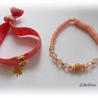 2 elastische Armbänder mit Flamingo u. Palme - dehnbar,Geschenk,Urlaub,Glücksbringer,Kleeblatt,rosa Bild 3
