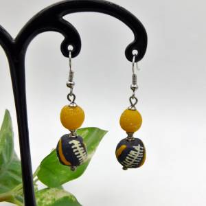 afrikanische Ohrringe - handgemachte Recyclingglasperlen+Javaperlen - schwarz,gelb,creme,silber - 4,9cm Bild 5
