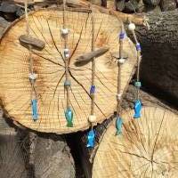 Treibholz  Girlande Windspiel, Schmuckkeramik, Fische, Blautöne, Gartendeko Bild 3
