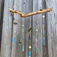 Treibholz  Girlande Windspiel, Schmuckkeramik, Fische, Blautöne, Gartendeko Bild 9