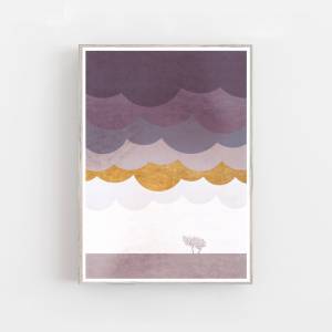 Herbstlandschaft Kunstdruck, skandinavischer Kunstdruck, wolken Poster, Bild 1