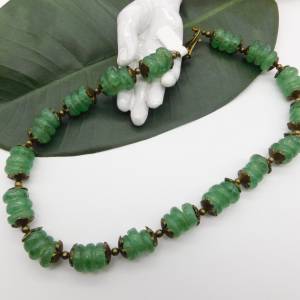 Halskette - afrikanische handgemachte Recyclingglas-Rondelle - grün, bronze - 46cm Bild 5