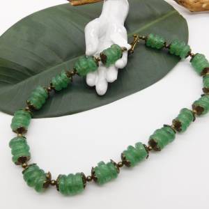 Halskette - afrikanische handgemachte Recyclingglas-Rondelle - grün, bronze - 46cm Bild 9
