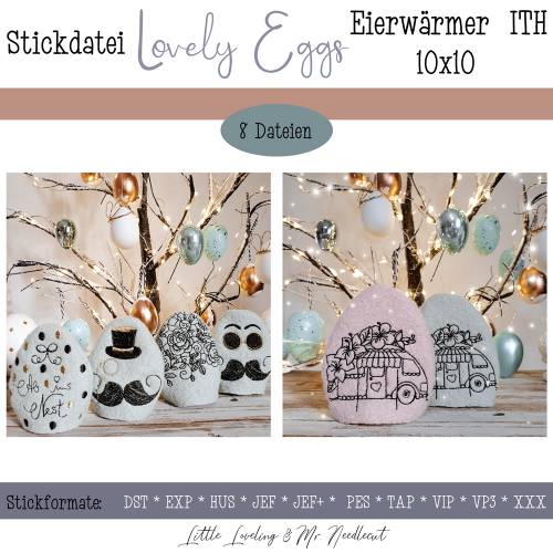 Digitale Stickserie Lovely Eggs Eierwärmer ITH 10x10  (4x4") Stickrahmen