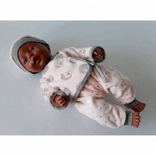 Wickelshirt, Pumphose und Mütze aus weichem Nicki-stoff für Baby-Puppen 40-43 cm, Set für Puppen in rosa oder weiß