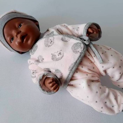 Wickelshirt, Pumphose und Mütze aus weichem Nicki-stoff für Baby-Puppen 40-43 cm, Set für Puppen in rosa oder weiß