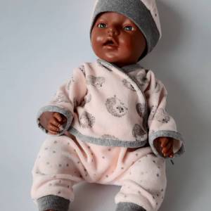 Wickelshirt, Pumphose und Mütze aus weichem Nicki-stoff für Baby-Puppen 40-43 cm, Set für Puppen in rosa oder weiß Bild 2